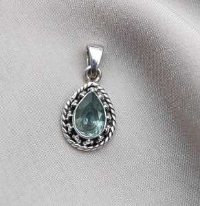Pendentif Topaze Bleue en Argent Sterling 925, Bijou Fait Main pour Femme et Homme, Collier Unique en Pierre Naturelle, Cadeau - Product Image 5
