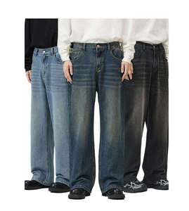 Jean vintage homme coupe large en denim délavé, taille mi-haute, style streetwear - Product Image 2