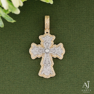 Pendentif croix en moissanite bicolore, coupe ovale, bijou pour homme et femme, collier chaîne - Product Image 1