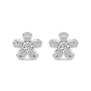 Magnifiques boucles d'oreilles en or massif 14k/18k, bijoux de créateur, fleur de périvinyle en or, boucles d'oreilles à clous en diamant de laboratoire pour femmes. - Product Image 1