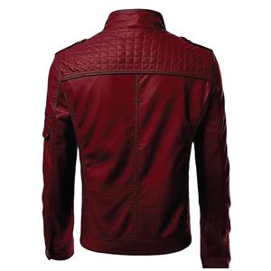 Veste de moto en cuir PU pour homme, col montant, fermeture éclair, couleur unie, coupe ajustée, longueur normale, hiver, séchage rapide, respirante - Product Image 4