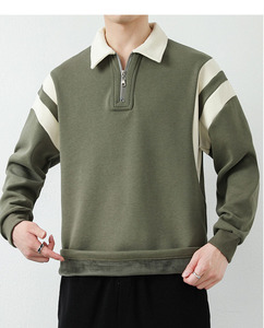 Men's Quarter Zip Sweatshirt Cream <b>Brown</b> Collar Regular Fit Casual <b>Long</b> <b>Sleeve</b> Solid Color French Terry Knitted <b>Top</b> Autumn Wear - Product Image 5
