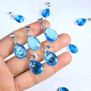 Pendentif en cristal bleu facetté de haute qualité, forme goutte d'eau, monture argentée, tendance, vente en gros, fournitures de bijoux de boutique, meilleures ventes - Product Image 2