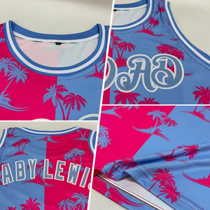 Auténtica Camiseta de Baloncesto Antibacteriana de Verano, Personalizada con Patrón 3D de Palmeras Hawaianas, Sin Mangas, Unisex, 100% Poliéster, Rosa - Product Image 2