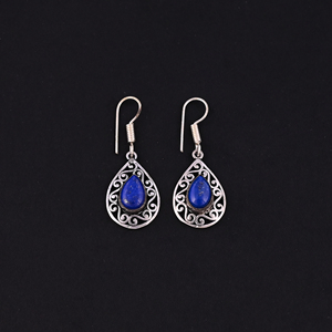 Boucles d'oreilles pendantes bohèmes tendance en laiton et calcédoine bleue, faites à la main, 48x20MM - Product Image 2