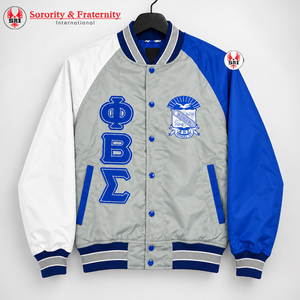Blouson Bomber Homme Personnalisé Brodé Fraternité Phi Beta Sigma Été Respirant Grande Taille Col Montant Long Écologique Coupe-Vent Devant en Satin - Product Image 1