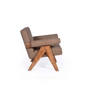 Fauteuil rembourré style Pierre Jeanneret en bois massif avec pieds en V et tissu haut de gamme pour salon de direction - Vente en gros - Product Image 3