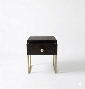 Contemporary Square Bedside Wardrobe With Geometric Pattern And Gold Metal Legs Decorative Side Table For <b>Bed</b> room Hotel Use - Product Image 2