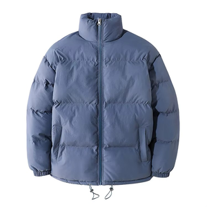Veste d'hiver décontractée à capuche en duvet bleu de qualité supérieure, coupe régulière, fermeture éclair, couleur unie, coupe-vent - Product Image 4