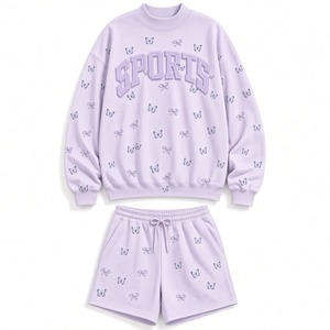 Ensemble de vêtements 3D personnalisés en relief pour femmes, sweat-shirt et short, design brodé floral, tissu doux, respirant et confortable - Product Image 2