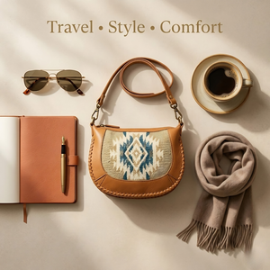 Brown Genuine Leather Crossbody Shoulder <b>Bag</b> for Women | Aztec Pattern Woven Front <b>Boho</b> Style Handbag with Adjustable Strap <b>Bag</b> - Product Image 5