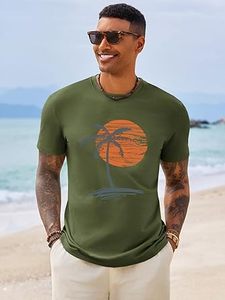 Camisetas de manga corta para hombre Runcati, camisa informal con cuello redondo, camisetas hawaianas vintage con estampado de palmeras para verano y playa - Product Image 2