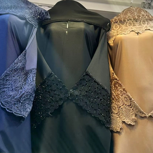 Summer sale Modest Dubai Beaded Sequined <b>Long</b> Sleeve Abaya Muslim Traditional Handmade Wedding Women Polyester Breathable O Neck - Product Image 1