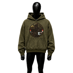 Wholesale Olive Green Men's Hooded Printed Embroidered Cross Logo Oversized Casual Hoodie 100% Cotton Vintage Washed Distressed - Product Image 1