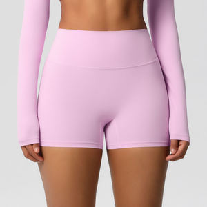 Shorts de Yoga de Cintura Alta con Control de Abdomen, Duraderos, Sin Costuras, Color Sólido, Spandex/Nylon Elástico, Transpirable, de Secado Rápido, para Fitness - Product Image 5