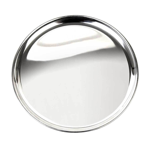 Assiettes de présentation rondes en acier inoxydable poli, vaisselle moderne en métal argenté, à prix abordable - Product Image 3