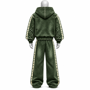 Ensemble de survêtement hiver unisexe personnalisé, imprimé, respirant, réfléchissant, en polaire technique épais, à capuche, en vente - Product Image 2