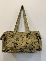 Tas Tote Bermotif Bunga Warna Beige dengan Desain Biru Tua, Tali Bahu, Gaya Kasual, Penutup Kancing Jepret