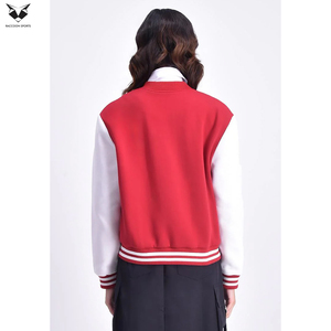 With <b>White</b> Sleeves And Embroidered B Logo Front Closure Button Up Collar Regular Length Autumn Wear Red Varsity <b>Jackets</b> - Product Image 4