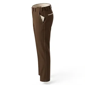 Men's Brown Straight Fit Polyester <b>Trousers</b> High Waist Formal Flat Front Elastic Waist Anti-Wrinkle Lightweight <b>Summer</b> Wear - Product Image 3