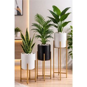 Juego de Macetas de Metal Doradas Modernas de Lujo con Soporte Alto, Macetas Decorativas de Metal de Latón para Interiores, Venta al por Mayor - Product Image 5