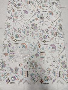 Tissu brodé en coton brocart à motifs floraux pour robe turque, abaya, longue veste, burqa, kaftan - Product Image 1