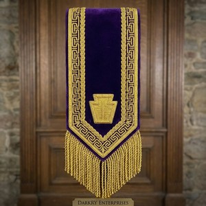 Fajas de terciopelo azul real bordadas a mano con hilo de bullion de los Caballeros Templarios, insignias masónicas, fajas de collar fraternales personalizadas con flecos - Product Image 6