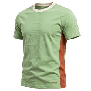 เสื้อยืดคอกลมแขนสั้นสีเขียวสำหรับผู้ชาย แบรนด์ Amkoor ทรงปกติ แต่งขอบตัดสี ผ้าฝ้ายถัก 100% ระบายอากาศได้ดี - Product Image 2