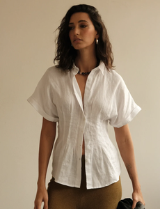 Camisa de Lino Blanca para Mujer, Blusa Ajustada de Manga Corta, Top de Verano con Cuello, Camisa de Lino Casual Personalizada - Product Image 3