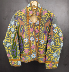 Veste en toile brodée Suzani faite à la main, style bohème, motif paon, broderie main, pour femme - Product Image 3