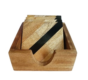 Juego de posavasos de madera y resina de alta compra con soporte Posavasos de madera natural Posavasos de madera de acacia para el hogar Tapetes de mesa de cocina Almohadillas - Product Image 1