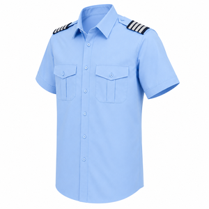 Camisa de Uniforme Unisex Azul Cielo de Poliéster/Algodón de Manga Corta con Rayas en los Hombros, Bolsillos en el Pecho, Detección de Agujas y Fusión Sin Costuras - Product Image 4