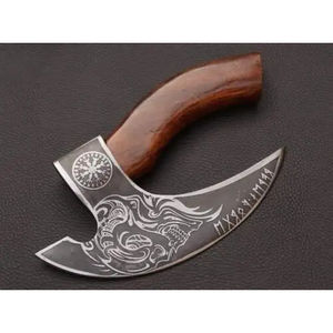 Hache à pizza Burraq personnalisée en acier au carbone, manche en bois de rose, étui en cuir, pour le camping, l'extérieur, l'industrie, le bricolage, cadeau pour la fête des pères - Product Image 3