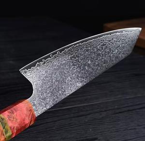 Couteau de chef en acier Damas forgé à la main, avec manche en bois ambidextre, revêtement antiadhésif, compatible lave-vaisselle, écologique - Product Image 2