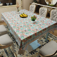 Nappe rectangulaire en coton écologique personnalisable, imprimée à la main, avec un motif floral moderne et doux pour la décoration de la maison et de la cuisine
