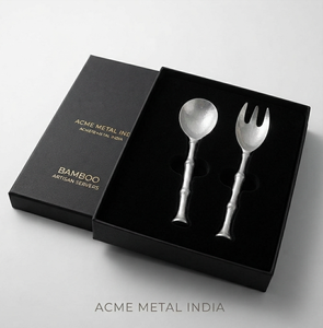 <b>Brush</b> Silver Bamboo Salad Server Set Matte Silver Hand finished Luxury For Home Hotel Restaurant Tableware And Household Use - Product Image 4