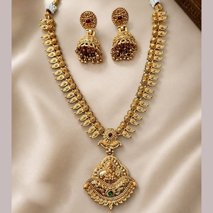 Traditional Goddess Pendant <b>Necklace</b> <b>Set</b> with Jhumka Earrings | Gold Tone <b>Indian</b> Temple Jewelry for Bridal & Wedding Wear - Product Image 1