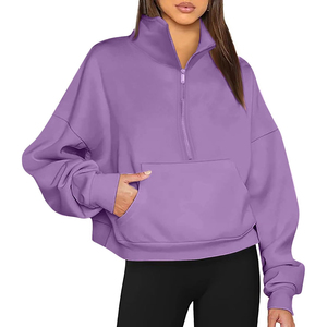 Oversized Long Sleeve Zipper-<b>up</b> Turtleneck Streetwear Front Printed Woman's Sport Sweatshirt <b>Cropped</b> Outdoor Running Top - Product Image 1