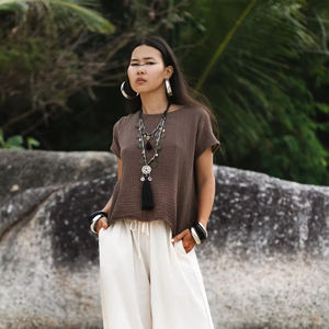 Blusa de Gasa de Algodón para Mujer, Modelo Zaira, Súper Suave, Ligera, Estilo Boho, Transpirable, Holgada, para Verano - Product Image 1