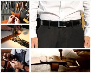 <b>Black</b> Genuine Leather Formal <b>Belt</b> with Silver Rectangular Pin Buckle Durable Men's Dress <b>Belt</b> - Product Image 5
