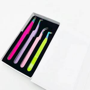 Juego de Pinzas de Precisión para Pestañas, 4 Piezas, Acero Inoxidable, Mangos Coloridos, Empaque en Caja, Punta Suave - Product Image 2