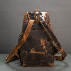 Stylish Handmade Hair On Leather <b>Backpack</b> Cowhide Travel School Bag Premium Fashion <b>Backpack</b> for Women Men Luxury LHBP-0080B - Product Image 5