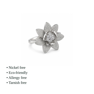 Bague de cocktail Jaura Jewels RN9 en forme de fleur avec zircons cubiques, sertie pavé, en argent 925, bijoux de mariage tendance de luxe pour femme - Product Image 2