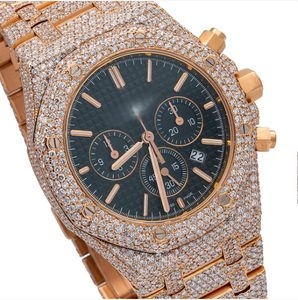 Montre-bracelet analogique de luxe pour homme, diamant moissanite fait main, clarté VVS, mouvement ETA, échelle mixte, style hip-hop, conçue en Inde - Product Image 2