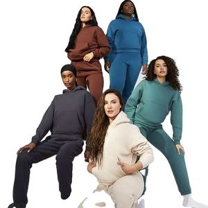 Conjunto de chándal de Jersey de algodón personalizable Vintage Unisex, Sudadera con capucha 3D sólida de invierno, pantalones para correr, logotipo bordado - Product Image 1