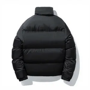 Men's Winter <b>Puffer</b> Jacket Orange <b>Black</b> Color Blocking Stand Collar Zipper Closure Thick Down Filled Casual Style Short Length - Product Image 2