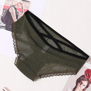 Paquete de 3 Bragas de Malla para Mujer, Color Rosa, Beige y Verde, con Ribete de Encaje, Lencería Sexy, Transparente, Delgada, de Spandex y Nailon - Product Image 5