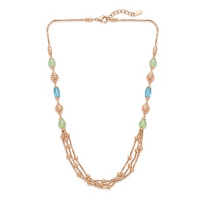 Collier Mala italien en argent 925, finition or rose, pierres vertes et bleues, chaîne multicouche de créateur, bijoux pour femmes - Product Image 1