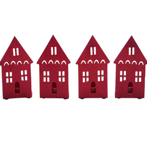<b>Tealight</b> Holder House Barn Red Set of 4 - Product Image 1
