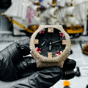 Montre de luxe Hip Hop Iced Out avec diamants, cadran noir, pierres Moissanite, boîtier rond, montre de créateur tendance - Product Image 1